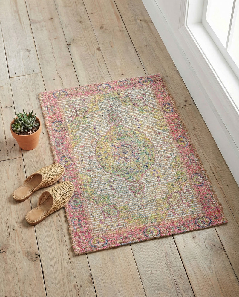 Savannah Threads Collection Area Rug - Charleston Rectangle Ivory Pink  lifestyle 9