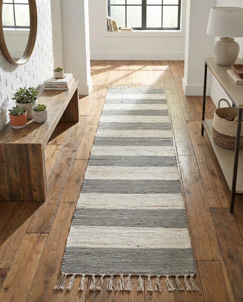 Tassel Trail Collection Area Rug - Pathway (Gray) Runner Gray  lifestyle 70