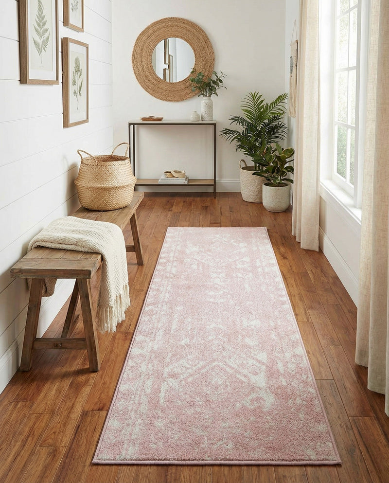 Brighton Stripes Collection Area Rug - Sussex (Pink) Runner Pink  lifestyle 57