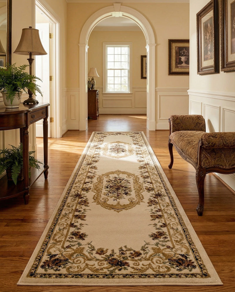 Versailles Elegance Collection Area Rug -  Louveciennes (Cream) Runner Cream  lifestyle 56