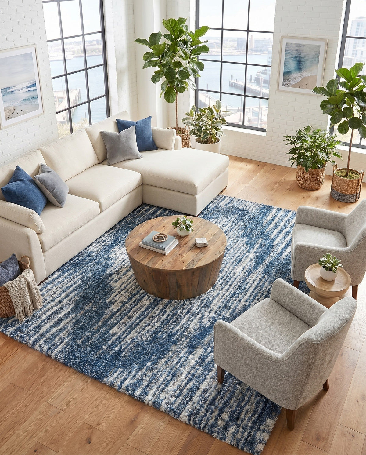 Tranquil Tides Shag Collection Area Rug -  Azure Square Blue  lifestyle 189
