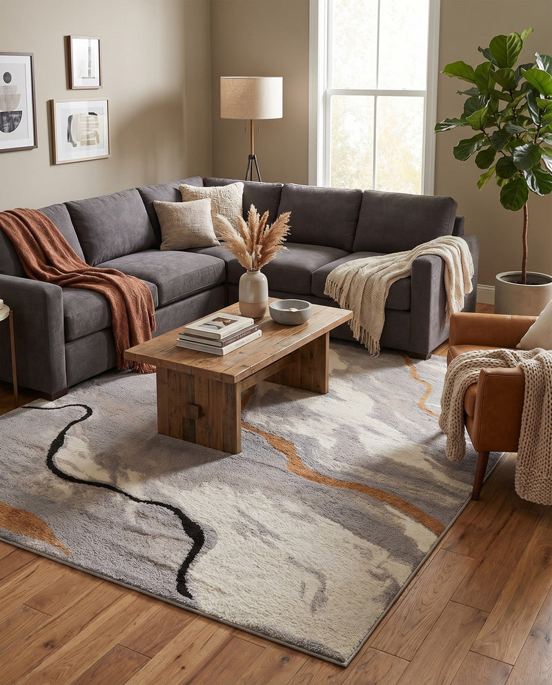 Sienna Collection Area Rug -  Tuscany Rectangle Gray and Ivory  lifestyle 17