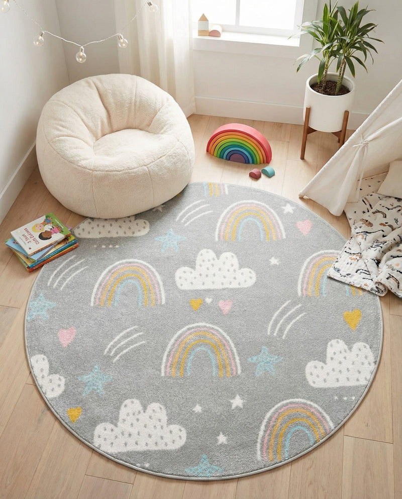 Wonder Tykes Collection Area Rug -  Pixel Round Gray  lifestyle 76