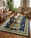 Tabriz Tapestries Collection Area Rug - Azerbaijan (Navy Blue) Rectangle Navy Blue  lifestyle 18