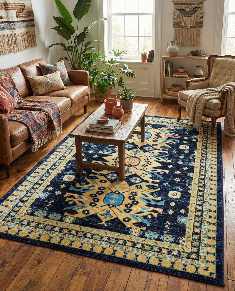 Tabriz Tapestries Collection Area Rug - Azerbaijan (Navy Blue) Rectangle Navy Blue  lifestyle 18