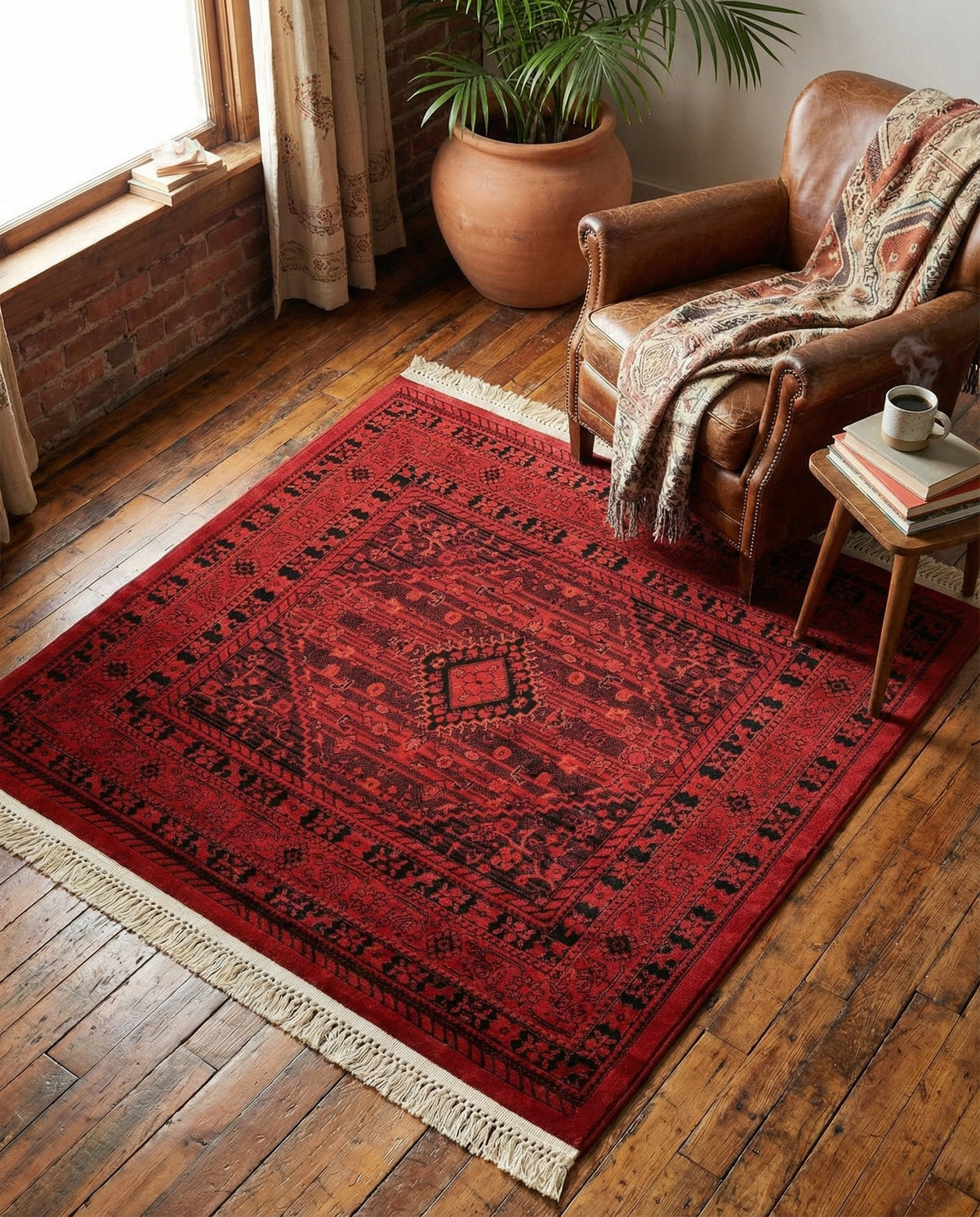 Samarkand Elegance Collection Area Rug -  Zarafshan Square Red  lifestyle 100