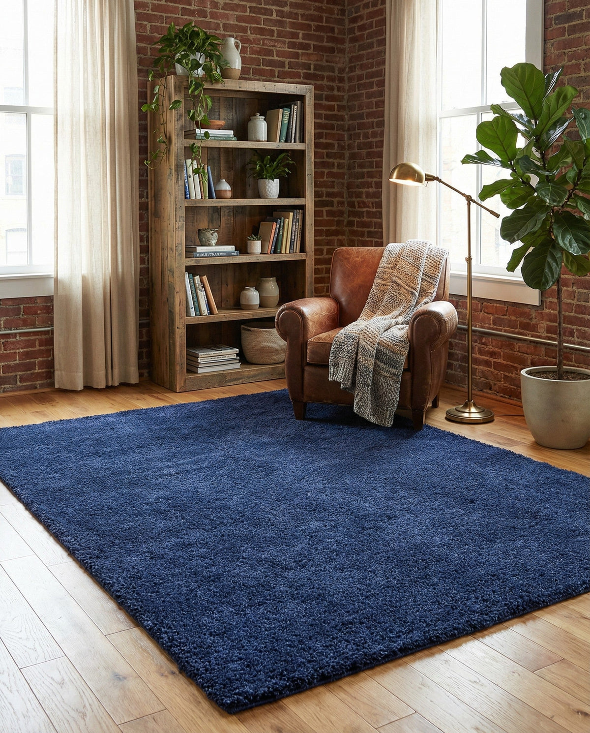 Solid Shag Seaside Collection Area Rug - Azure Cove (Navy Blue) Rectangle Navy Blue  lifestyle 10