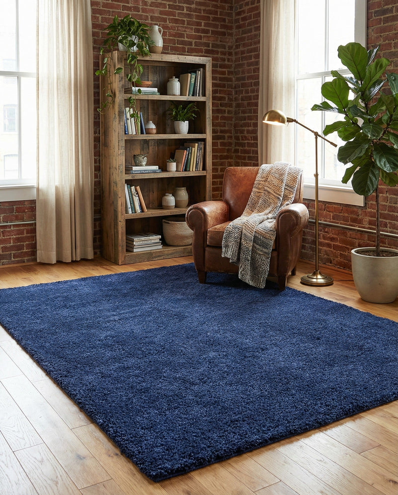 Solid Shag Seaside Collection Area Rug - Azure Cove (Navy Blue) Rectangle Navy Blue  lifestyle 10