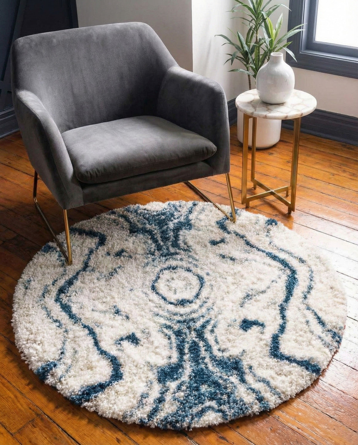 Cozy Cove Shag Collection Area Rug -  Seabreeze Round Blue  lifestyle 107