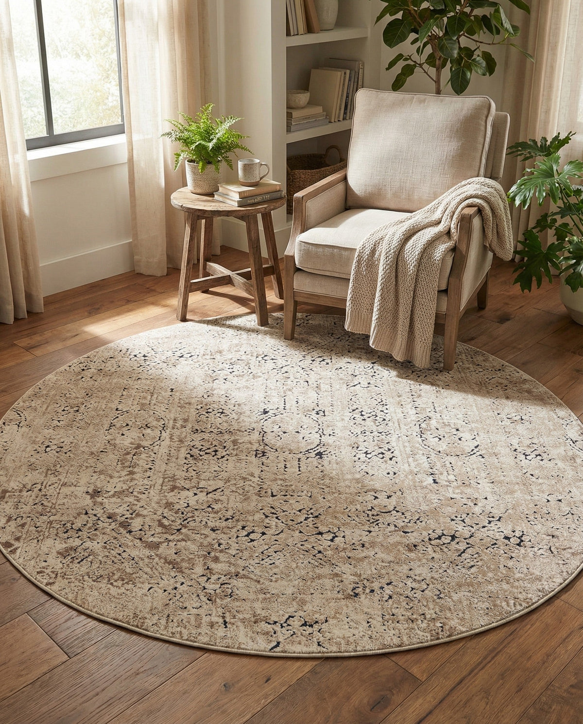 Coastal Manor Collection Area Rug -  Wavecrest Round Beige  lifestyle 152