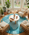 Seychelles Stripes Collection Area Rug - Mahe (Turquoise) Round Turquoise  lifestyle 38