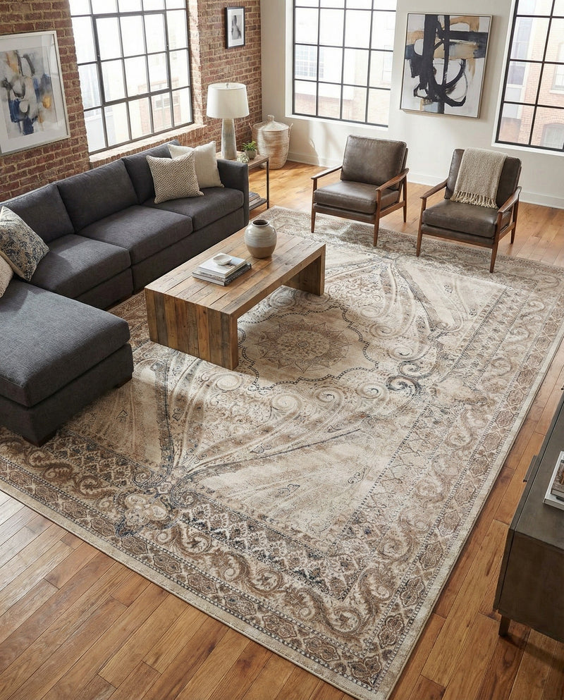Coastal Manor Collection Area Rug -  Seagrove Rectangle Beige  lifestyle 7