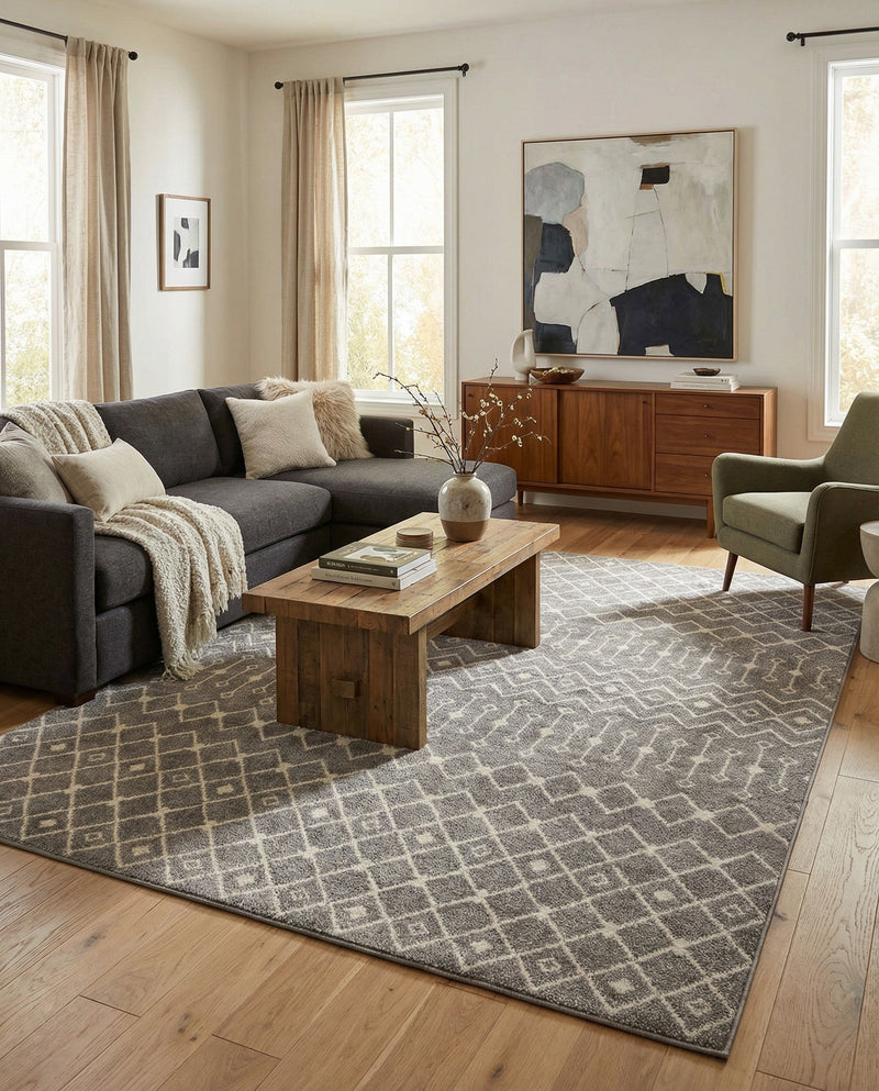 Mediterranean Lattice Collection Area Rug - Santorini (Gray) Rectangle Gray  lifestyle 6