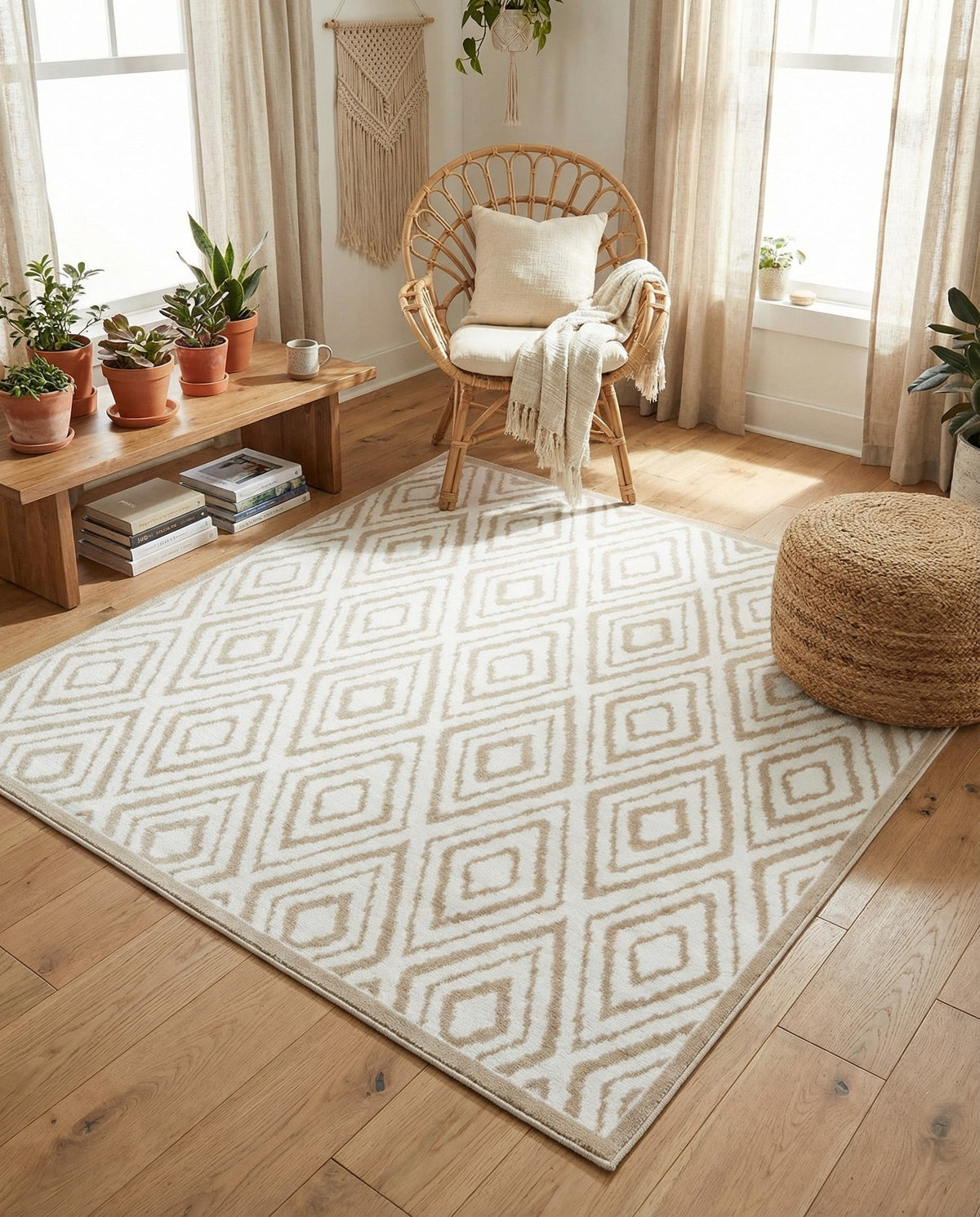 Sanctuary Retreat Collection Area Rug -  Oasis Square Snow White  lifestyle 118