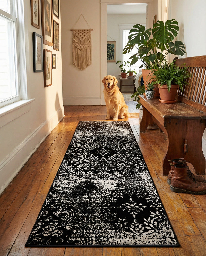 Riviera Elegance Collection Area Rug -  Monaco (Black) Runner Black  lifestyle 60
