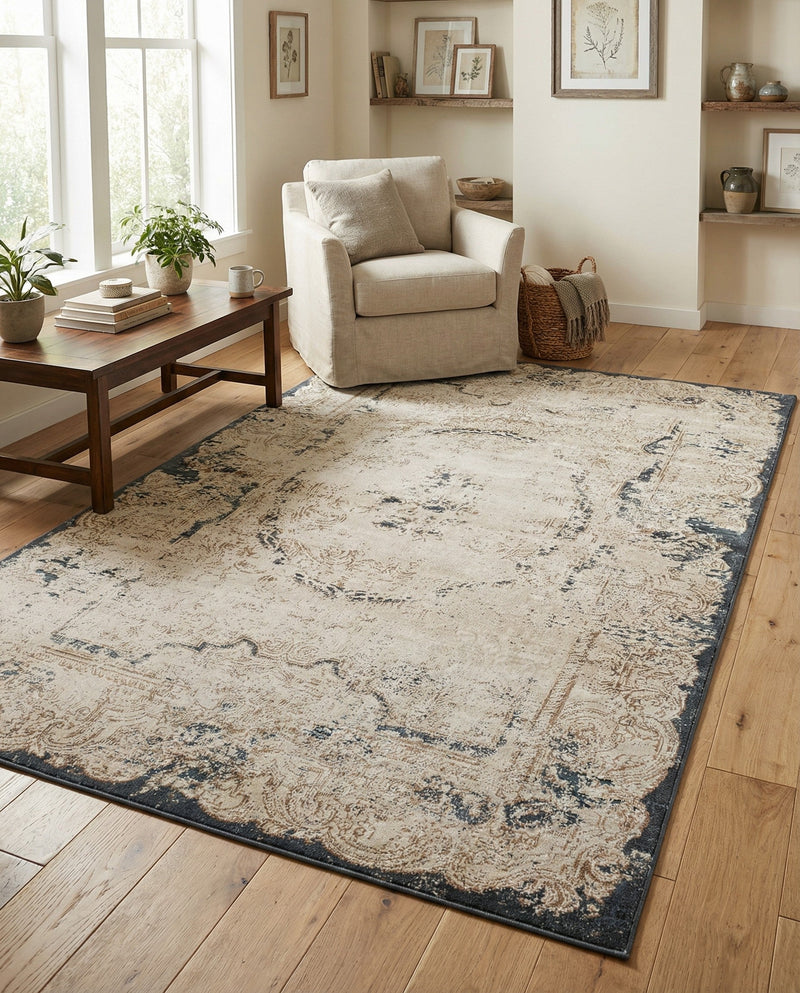 Coastal Manor Collection Area Rug -  Tidewater Rectangle Cream  lifestyle 18