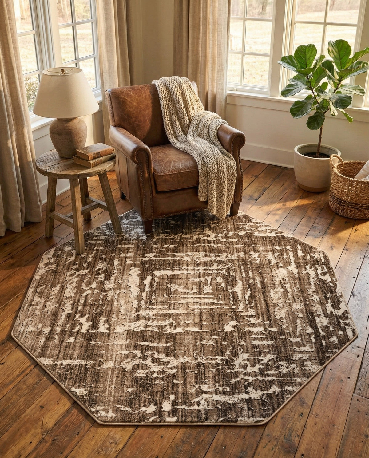 Sanctuary Retreat Collection Area Rug -  Asylum Octagon Chocolate Brown  lifestyle 168