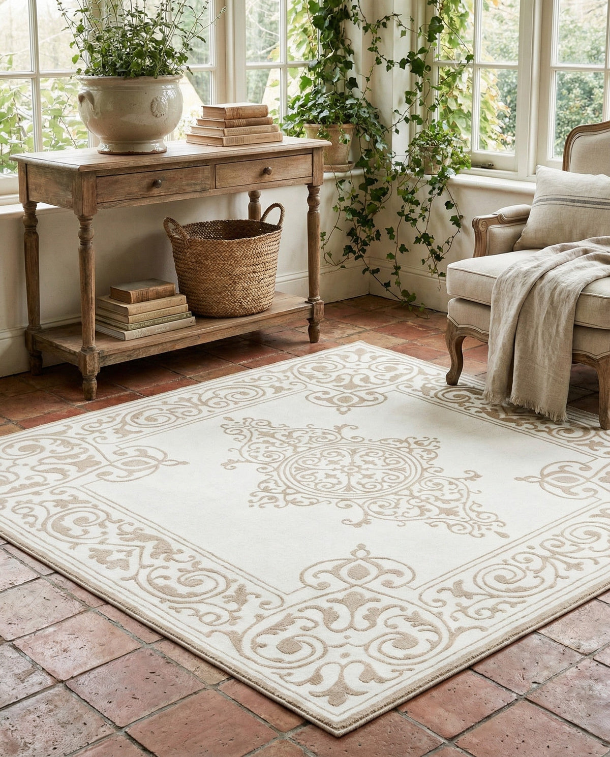 Sanctuary Retreat Collection Area Rug - Haven Square Snow White  lifestyle 122