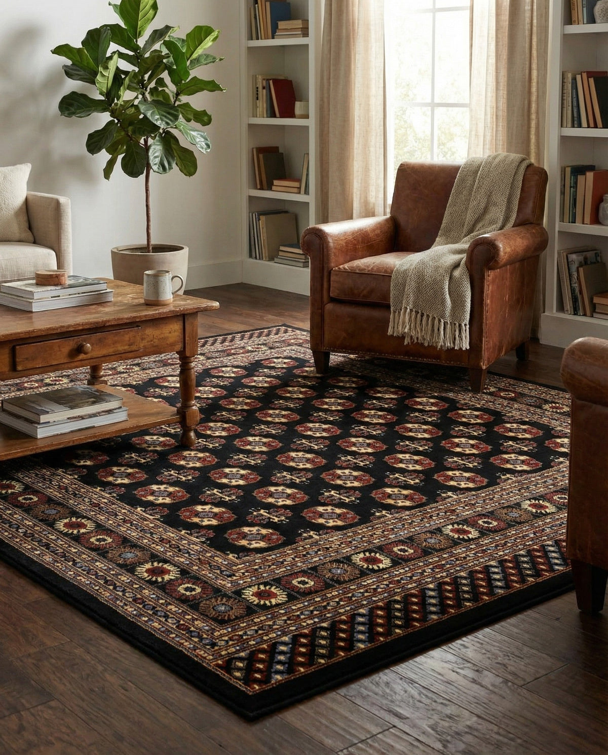 Samarkand Elegance Collection Area Rug -  Margilan (Black) Square Black  lifestyle 64
