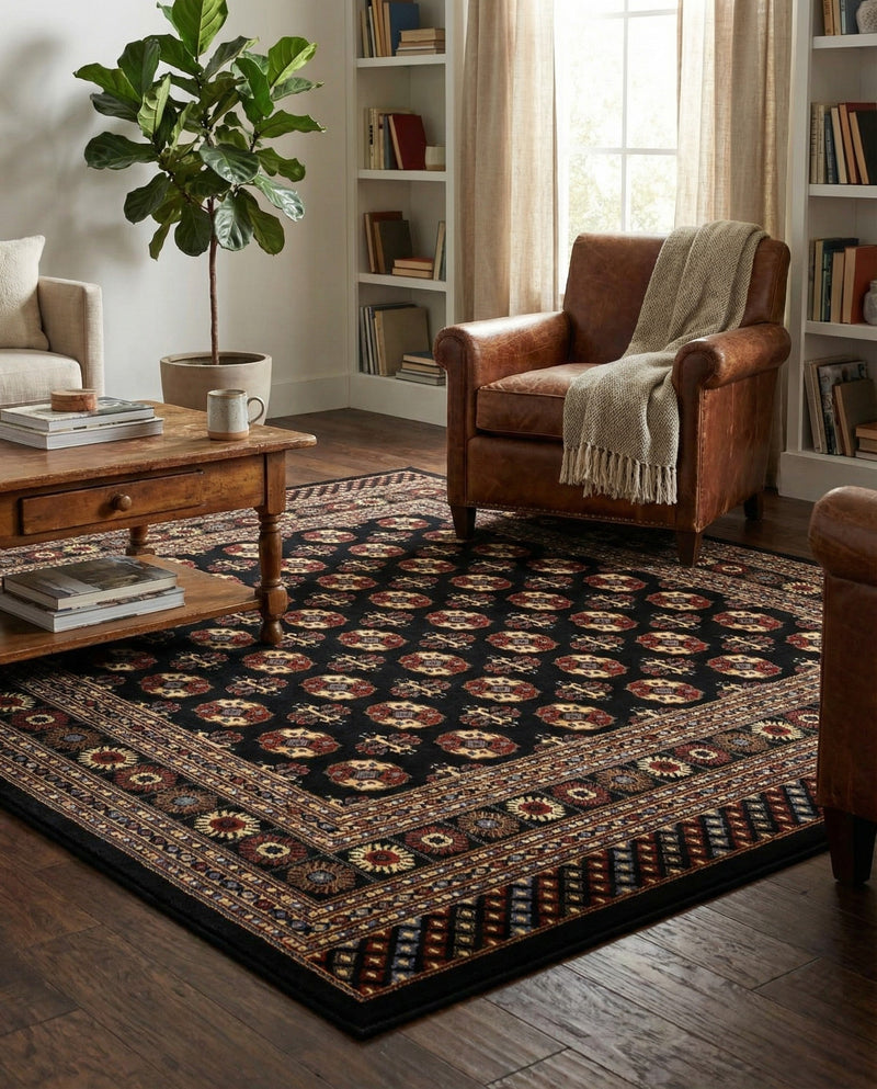 Samarkand Elegance Collection Area Rug -  Margilan (Black) Square Black  lifestyle 64