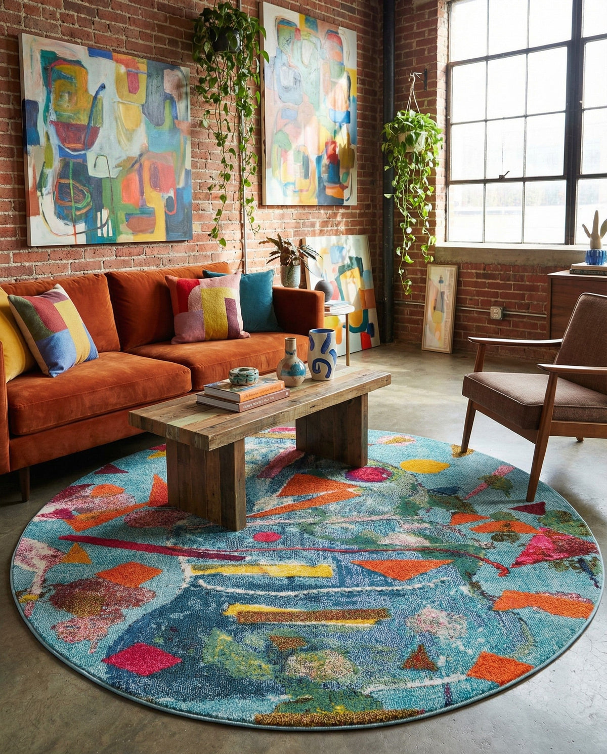 Colorburst Oasis Collection Area Rug -  Fresco Round Aqua  lifestyle 83