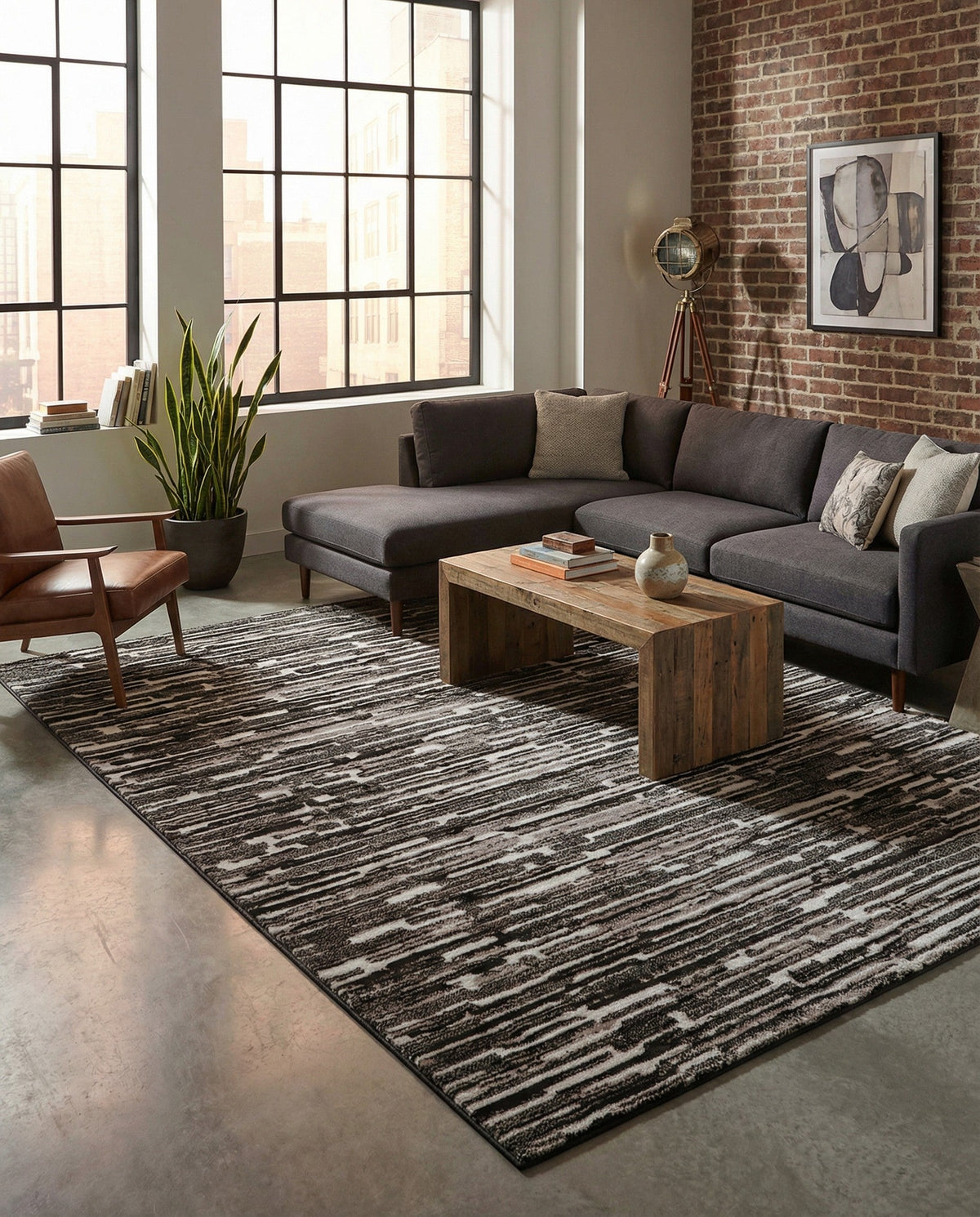 Sienna Collection Area Rug -  Rome Rectangle Black and Ivory  lifestyle 54