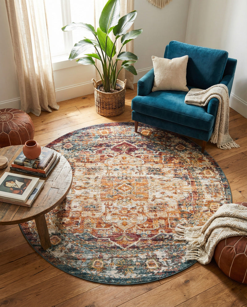 Savannah Soiree Collection Area Rug -  Everglade (Multi) Round Multi  lifestyle 33