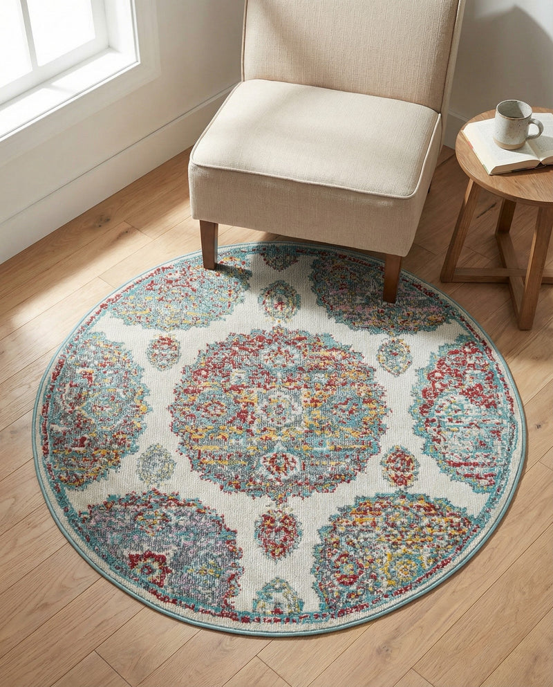 Arcadia Rugs Collection Area Rug -  Atlantis (Cream) Round Cream  lifestyle 60