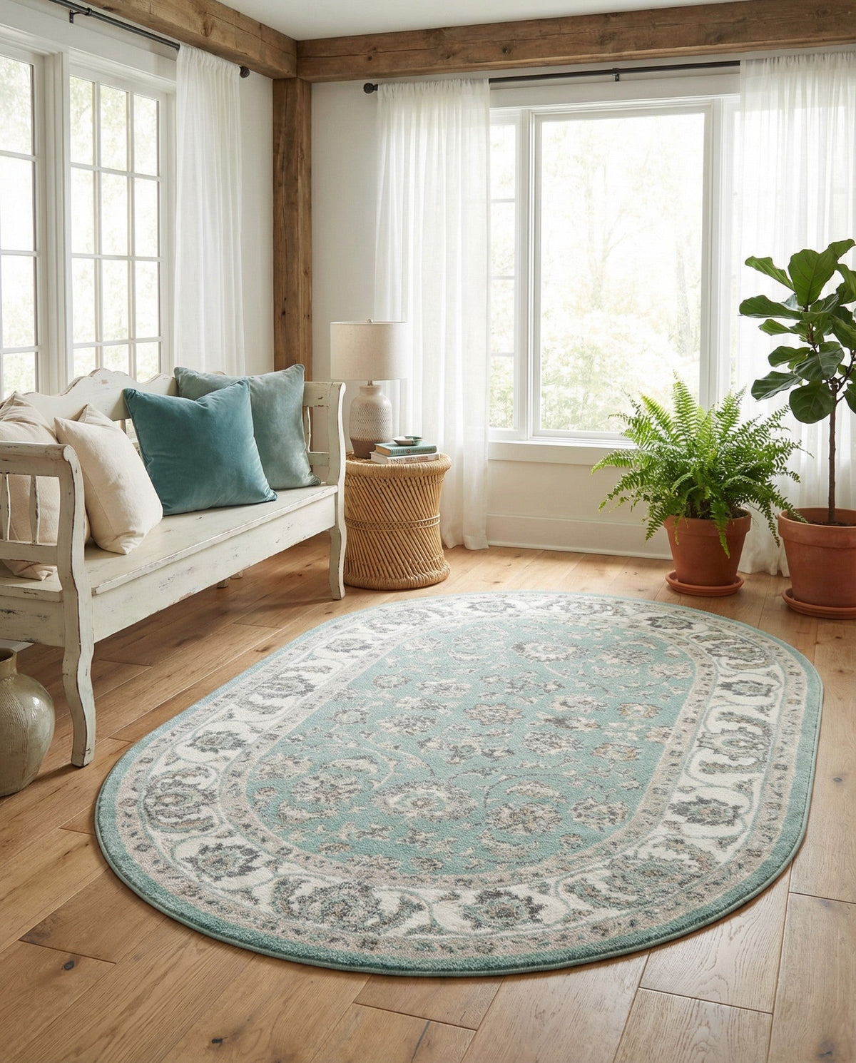 Adriana Terrace Collection Area Rug -  Positano (Aqua) Oval Aqua  lifestyle 51