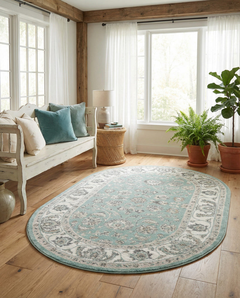 Adriana Terrace Collection Area Rug -  Positano (Aqua) Oval Aqua  lifestyle 51