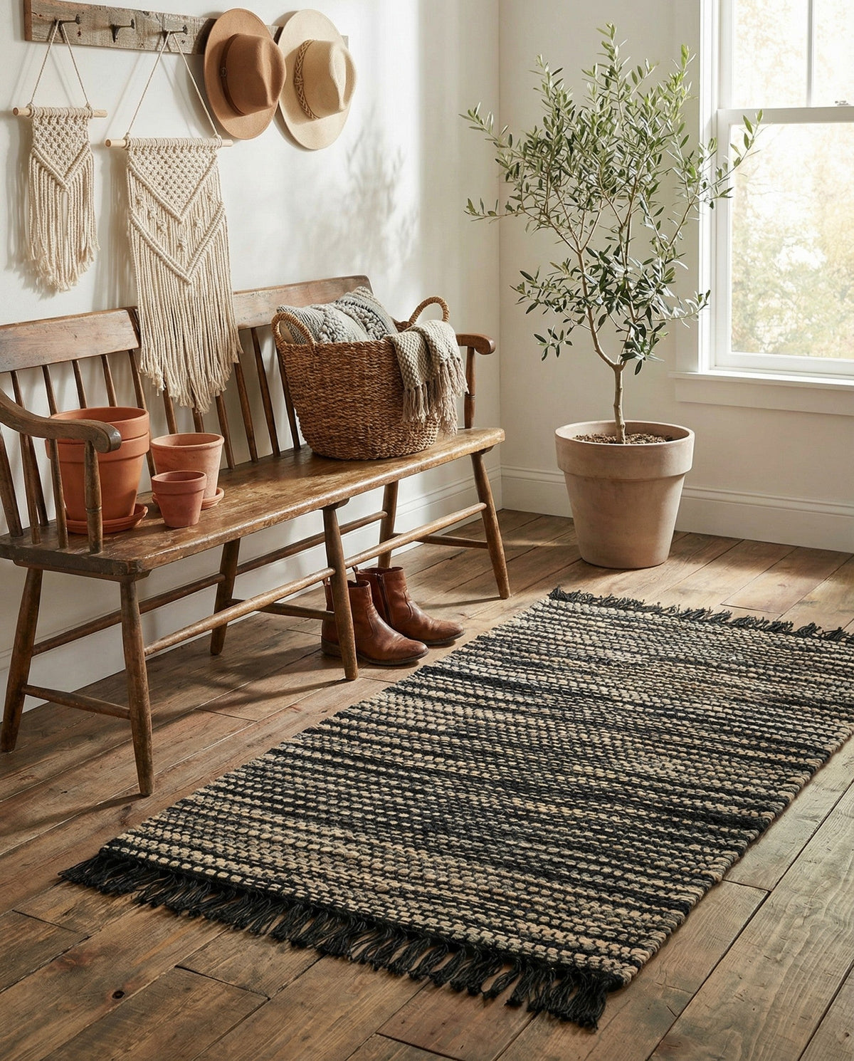 Savannah Jute Collection Area Rug - Nantucket Rectangle Navy Blue and Ivory  lifestyle 6