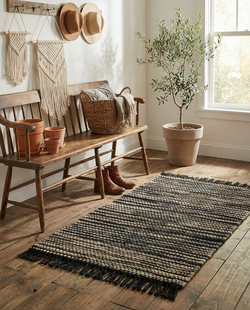 Savannah Jute Collection Area Rug - Nantucket Rectangle Navy Blue and Ivory  lifestyle 6