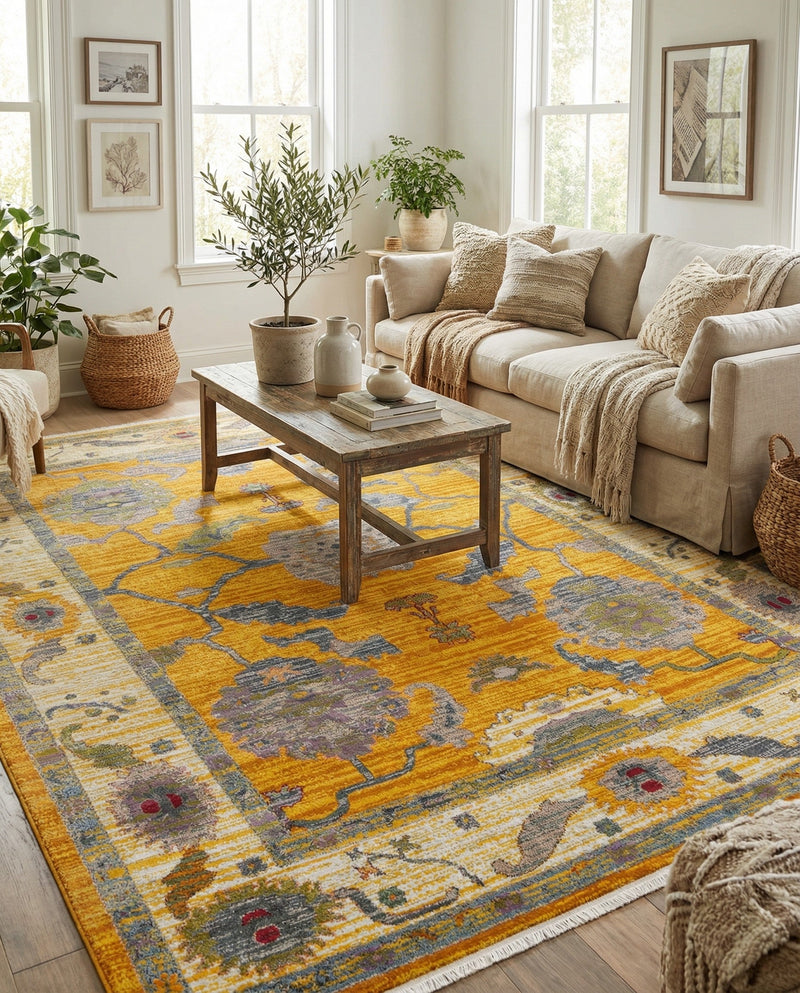 Arcadia Rugs Collection Area Rug - Eden (Yellow) Rectangle Yellow  lifestyle 11