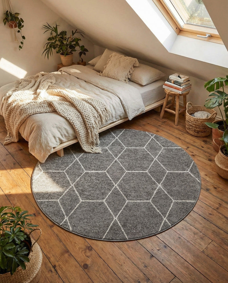Trellis Mosaic Collection Area Rug - Arborville (Light Gray) Round Light Gray  lifestyle 47