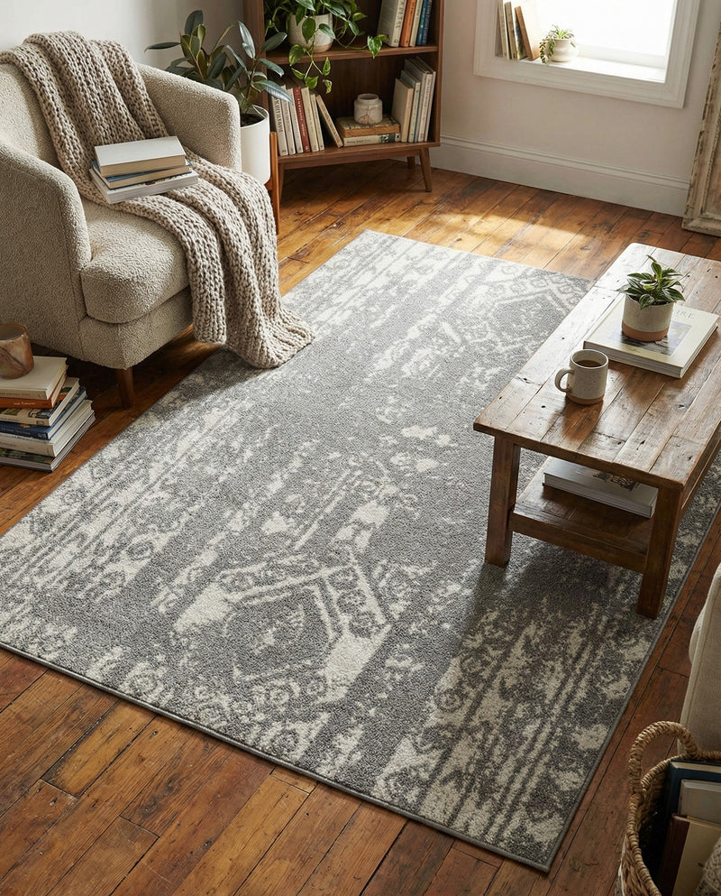 Brighton Stripes Collection Area Rug - Sussex (Ivory and Gray) Rectangle Ivory and Gray  lifestyle 41