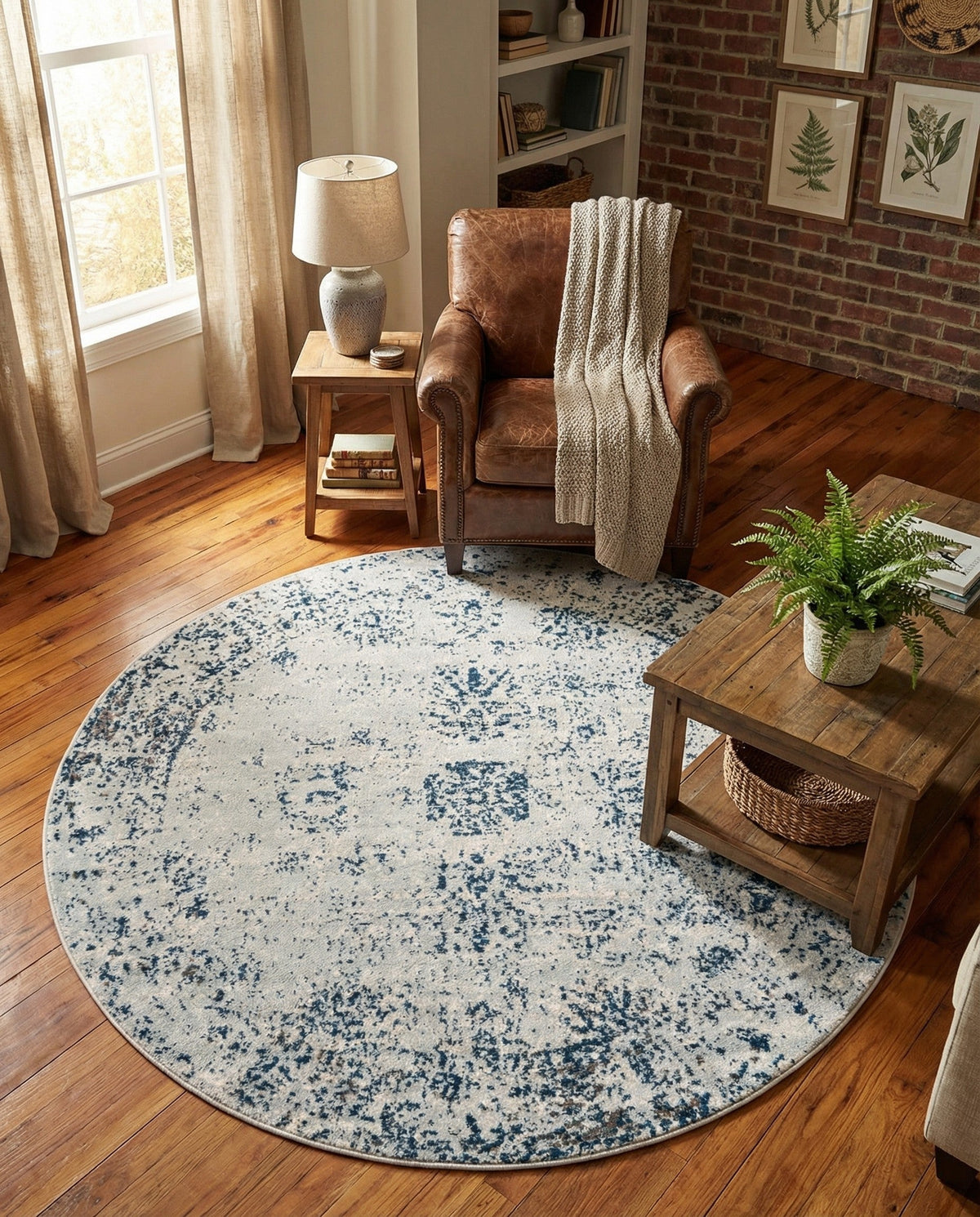Riviera Elegance Collection Area Rug - Antibes (Light Blue) Round Light Blue  lifestyle 123