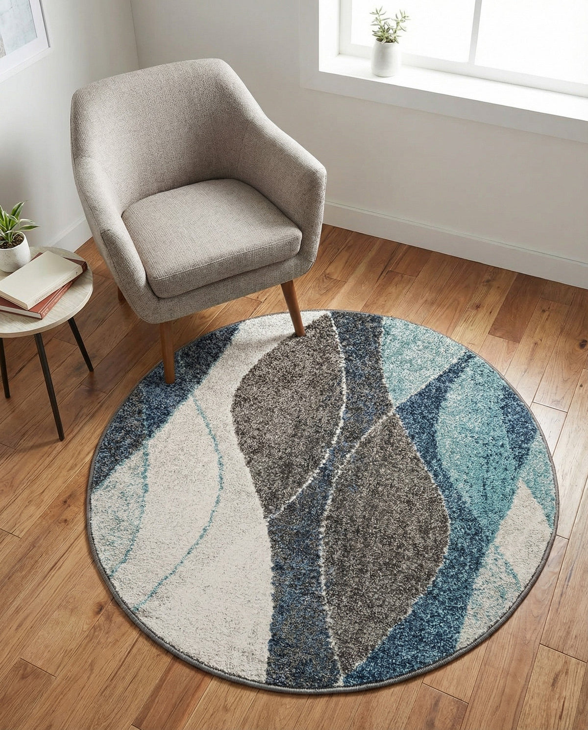 Autumn Meadow Collection Area Rug -  Emberglow Round Blue Gray  lifestyle 91