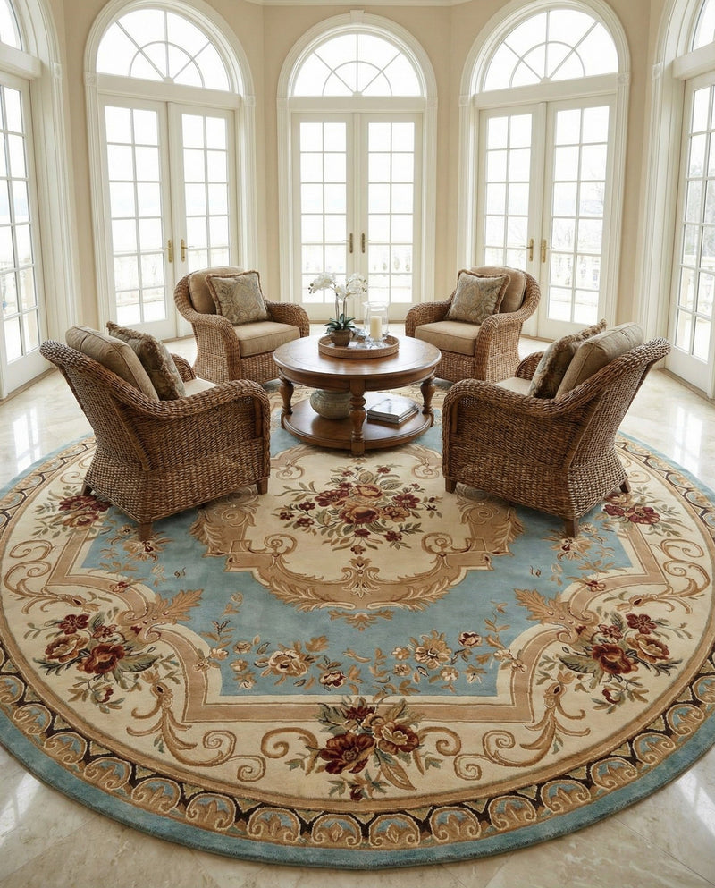 Versailles Elegance Collection Area Rug -  Louveciennes (Light Blue) Round Light Blue  lifestyle 66