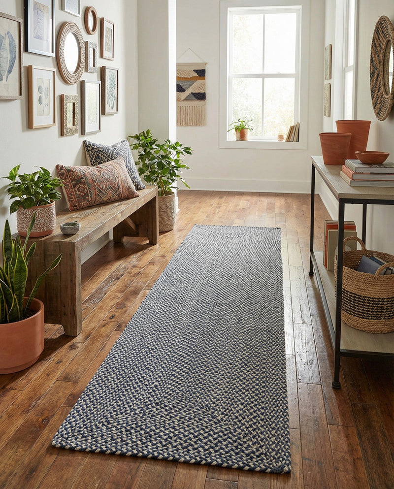 Highland Woven Jute Collection Area Rug - Glenmore (Navy Blue) Runner Navy Blue  lifestyle 55