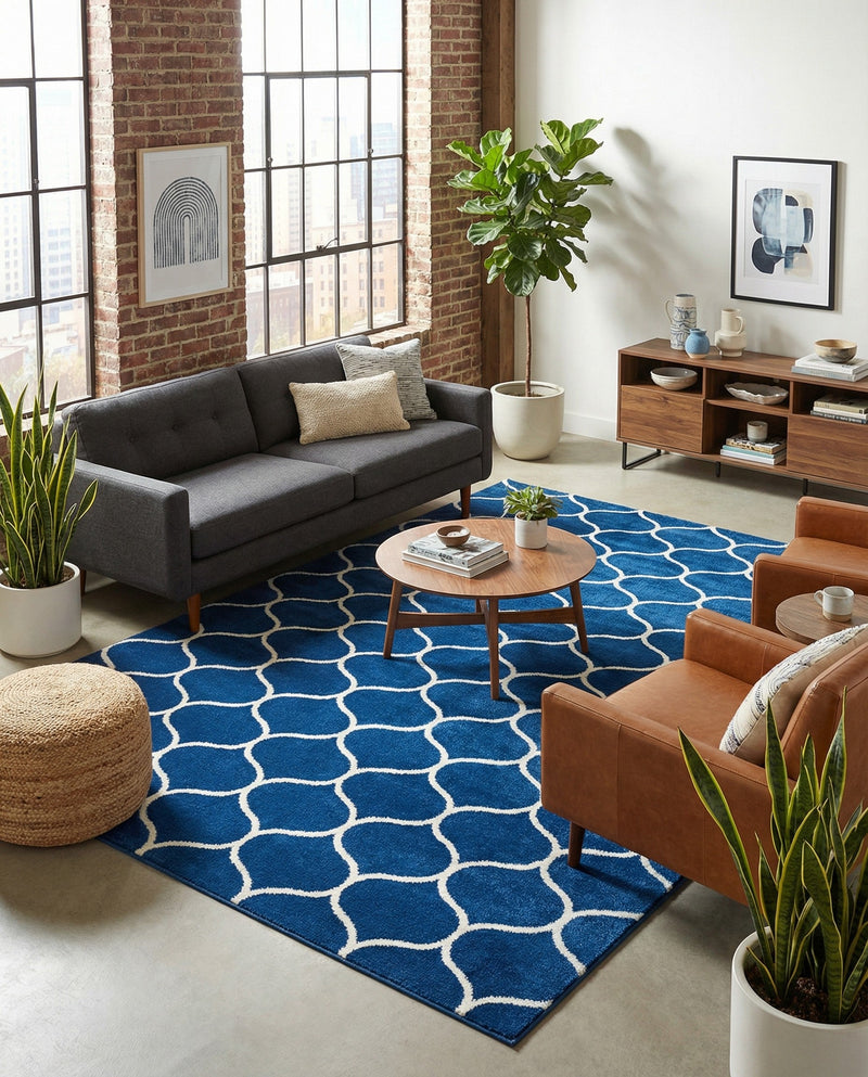 Trellis Mosaic Collection Area Rug -  Pergolatown (Navy Blue) Rectangle Navy Blue  lifestyle 13