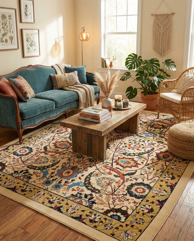 Tabriz Tapestry Collection Area Rug - Sahand (Cream) Rectangle Cream  lifestyle 5