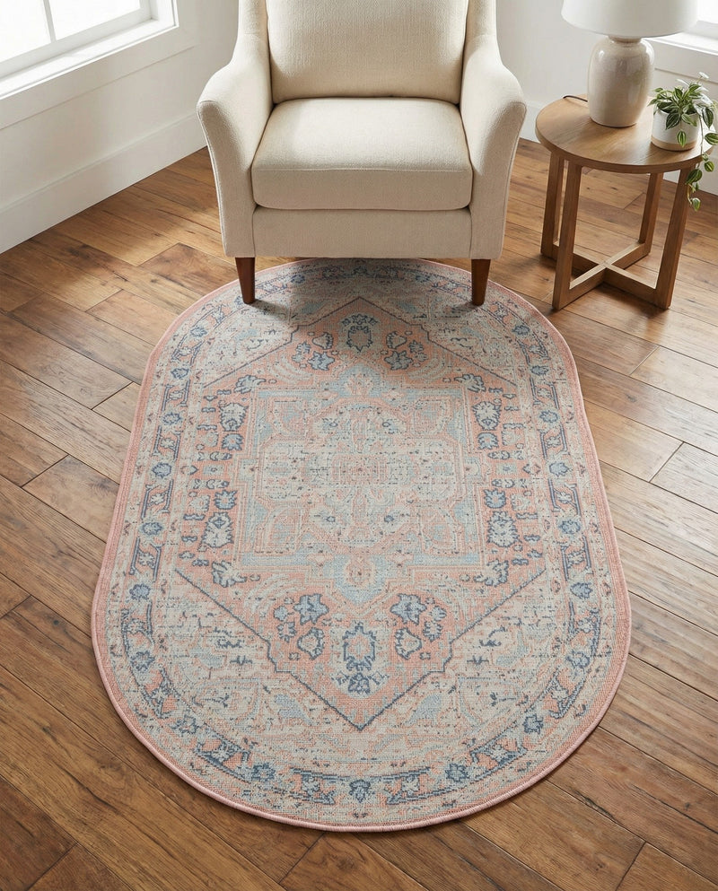 Savannah Series Collection Area Rug - Charleston (Powder Pink) Oval Powder Pink  lifestyle 33