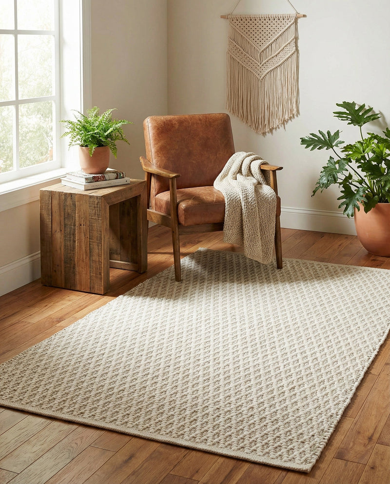 Trellis Wool Collection Area Rug - Cobbles Rectangle Ivory  lifestyle 8