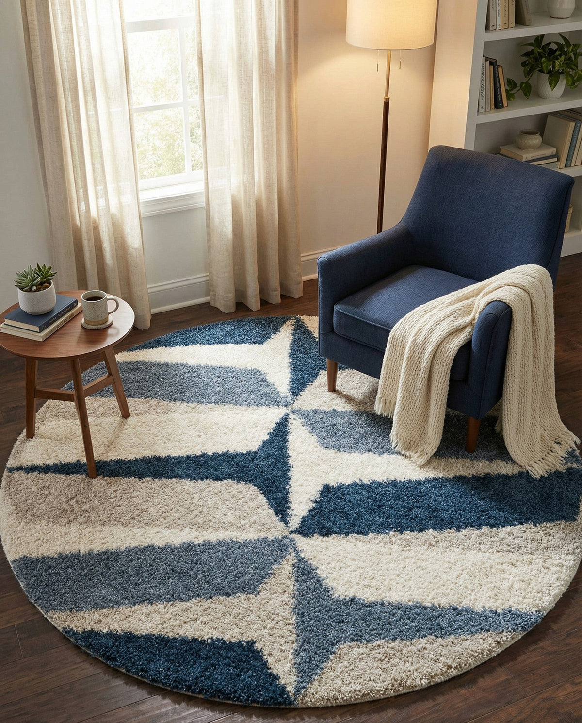 Cozy Cove Shag Collection Area Rug -  Tidewater Round Blue  lifestyle 84