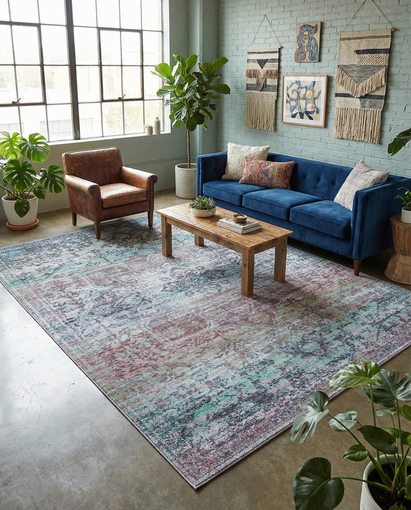 Baroque Era Collection Area Rug - Versailles (Blue Green) Rectangle Blue Green  lifestyle 8