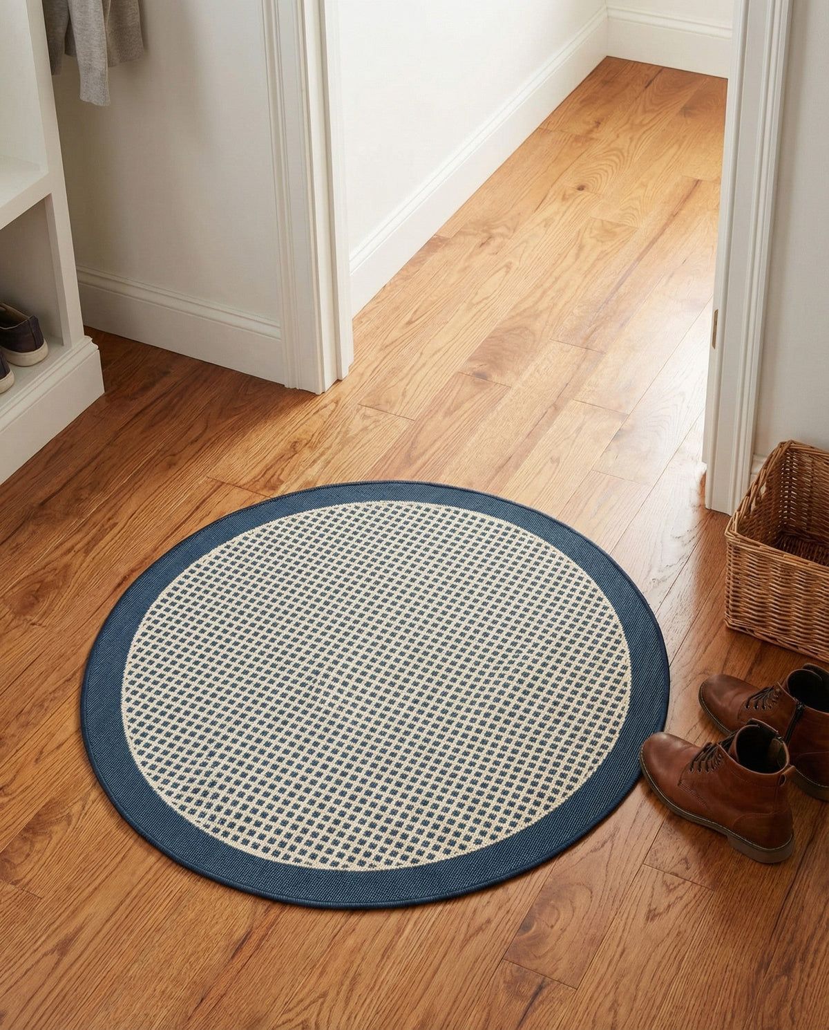Terrace Fringe Collection Area Rug - Oceanside Round Navy Blue  lifestyle 191