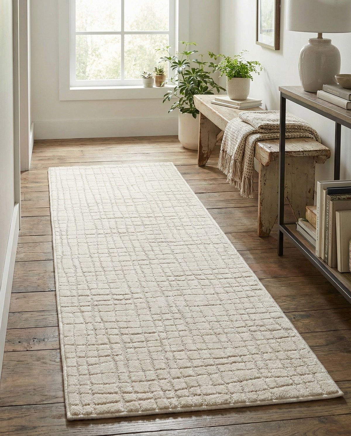 Haven Tapestry Collection Area Rug - WhisperingFalls Runner Ivory White  lifestyle 70