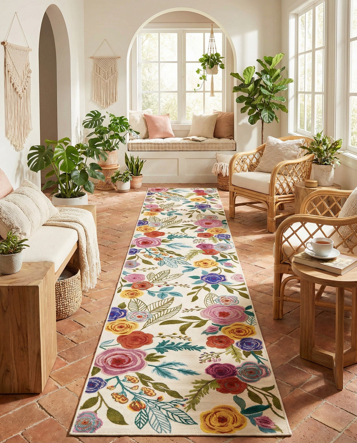 Meadow Breeze Collection Area Rug -  Petal Runner Ivory  lifestyle 150
