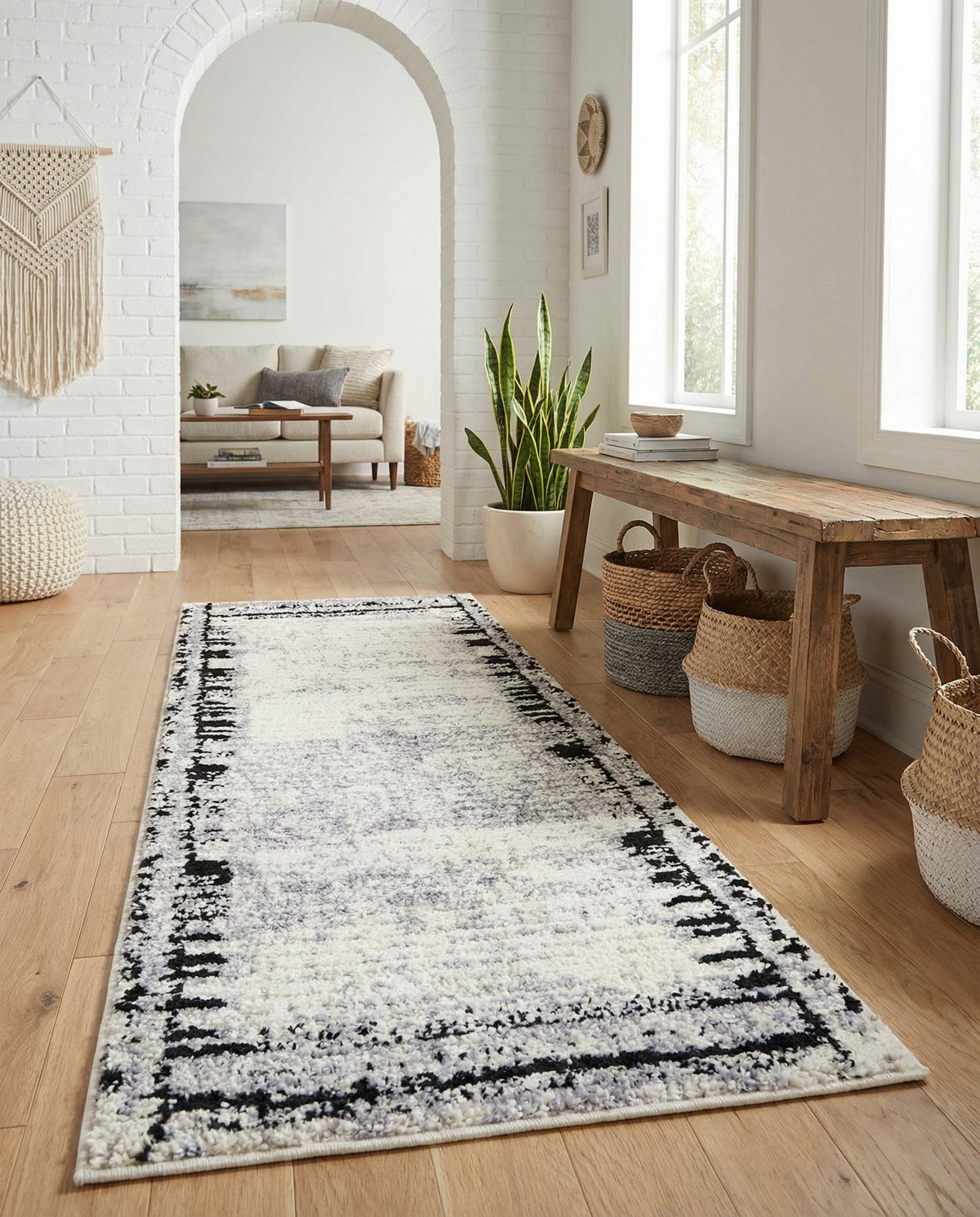 Marrakech Mosaic Collection Area Rug -  Sahara Runner Black and White  lifestyle 83