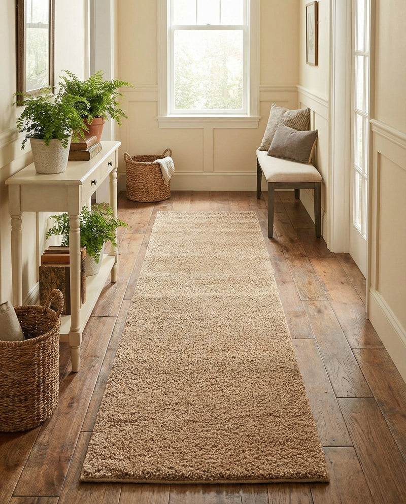 Solid Shag Seaside Collection Area Rug - Azure Cove (Light Brown) Runner Light Brown  lifestyle 32
